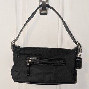 COACH Black Signature Nylon Mini Canvas Handbag Leather Strap D3J-7450